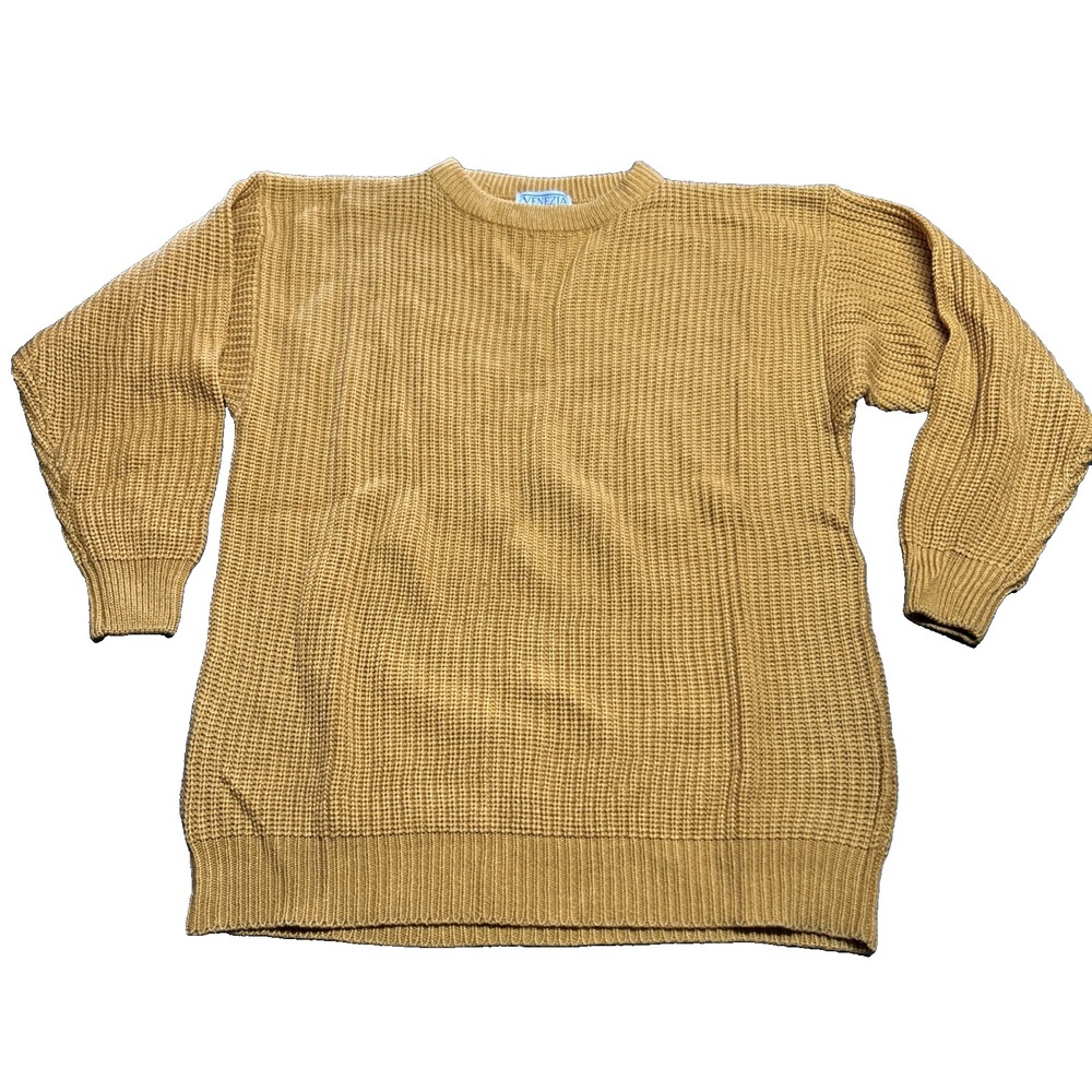 Vintage Venezia Fisherman's Knit Sweater Size M Mustard Yellow Coastal Preppy
